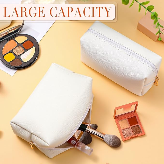 Sanwuta 9 Pcs Makeup Bags Bulk PU Double Zippers Cosmetic Bag Makeup Toiletry Pouch Portable Travel Organizers Case for Women Bachelorette Party End of The Year Bridesmaid Gift(White)