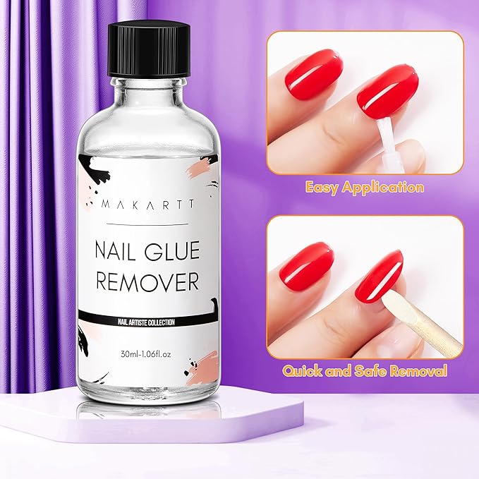 Makartt Nail Glue Remover for Press on Nails - 30ML Glueoff Easy Removal Versatile Debonder for Glue on Tips, Regular Polish, Quick Glues and Semi-Cured Sticker DIY Manicure Supply