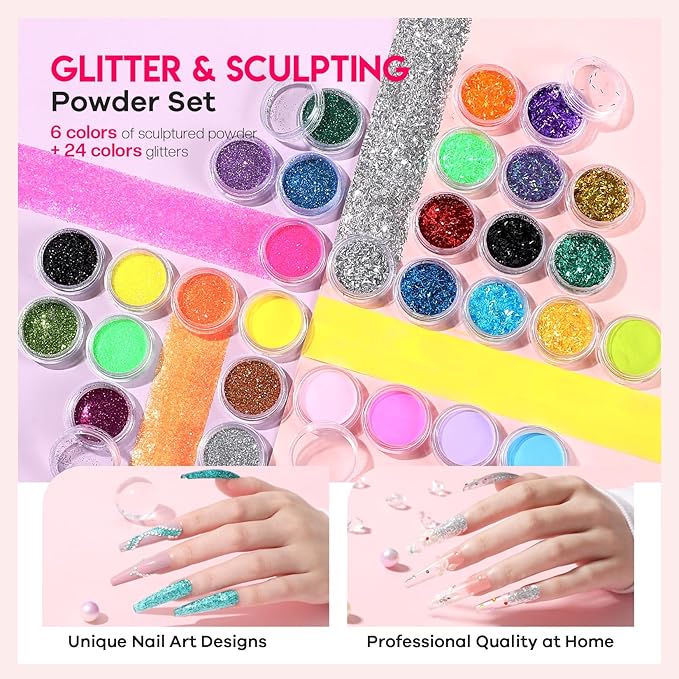 Acrylic Nail Kit with Everything: Professional Nail Kit Set for Beginners 48W Nail Lamp Complete Nail Supplies Salon