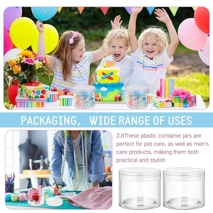 Patelai 4 Pieces Round Wide-mouth Leak Proof Plastic Container Jars with Lids for Travel Storage Makeup Beauty Products Face Creams Oils Salves Ointments DIY Making(6 Ounce,Clear)