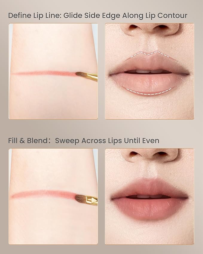 Desert Oak Series Almond Arc Lip Definer - Premium Weasel Hair for Precise Lip Lining & Blending, Luxury Bubinga Handle (CM 208)