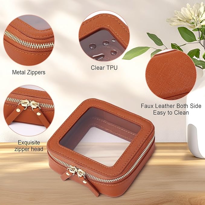 Pinkmik Clear Makeup Bag Waterproof Travel Case for Cosmetics and Toiletries Women's Purse Organizer and Clear Car Bag with Zipper (X/Brown, M+MINI)