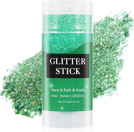 MEICOLY Green Face Glitter Stick,St Patricks Day Accessories,Irish St Patricks Day Outfit for Women,Face Body Hair Glitter for Women Kids,Rave Festival Mermaid Chunky Green Makeup for Mardi Gras