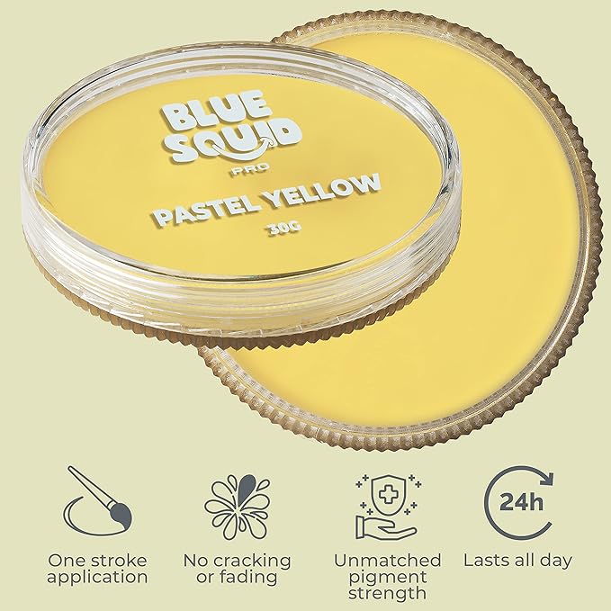 Blue Squid Face Paint Water Based Single Cake Professional Face Paint & Body Paint - Water Activated, Kids Adults Face Painting for Costume, Halloween Makeup, Cosplay - Pastel Yellow Face Paint 30g
