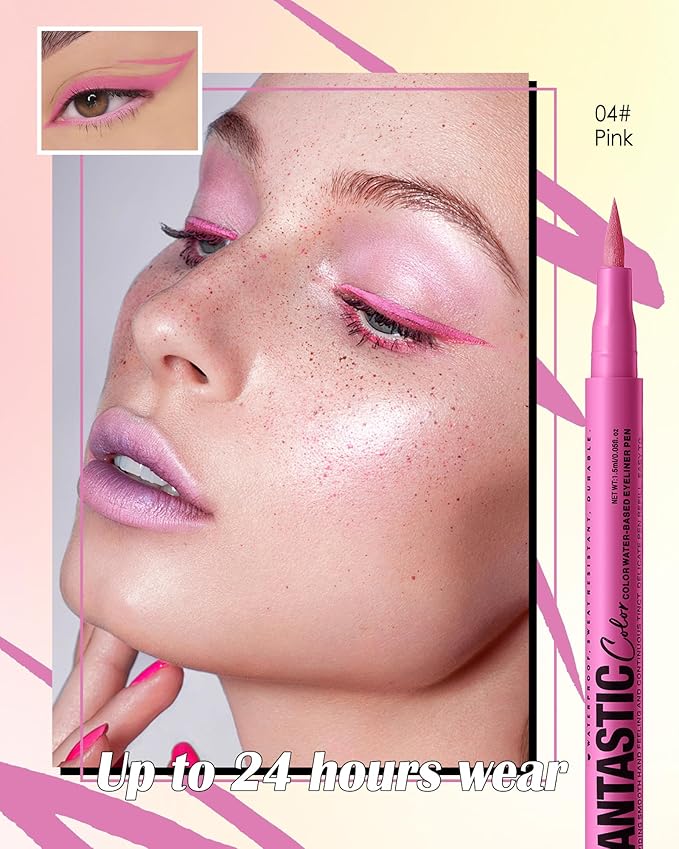 Pink Matte Liquid Eyeliner Pencil, Colorful High Pigmented Waterline Eye liner Waterproof Pen, Bright Colored Smudgeproof Long Lasting Eyeliner Pen Christmas Party Festival Makeup Gift for Women-04