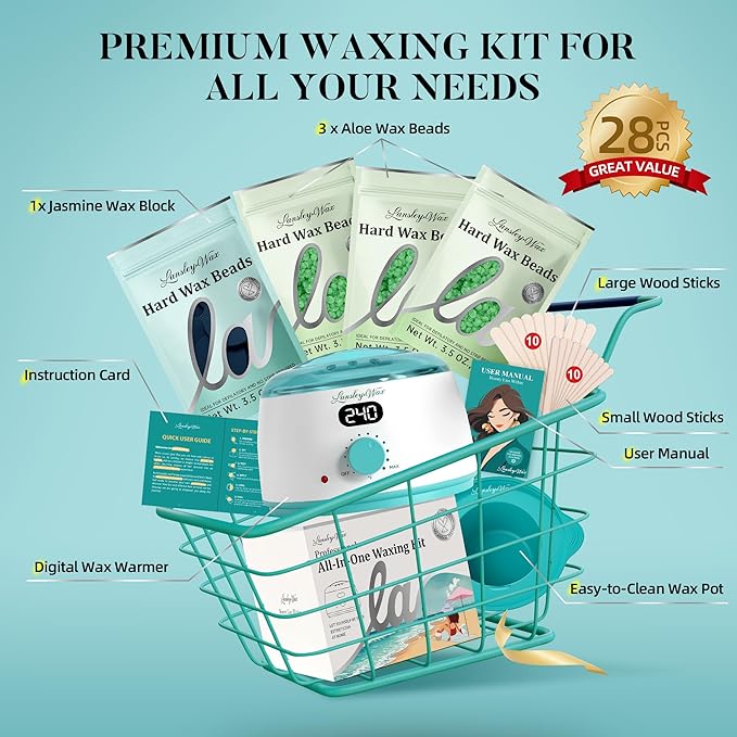 LANSLEYWAX Digital Waxing Kit for Women Men, Wax Warmer for Hair Removal with Silicone Pot, Hard Wax Kit, Waxing Machine for Sensitive Skin Brazilian Bikini Leg Eyebrow Full Body Home Use