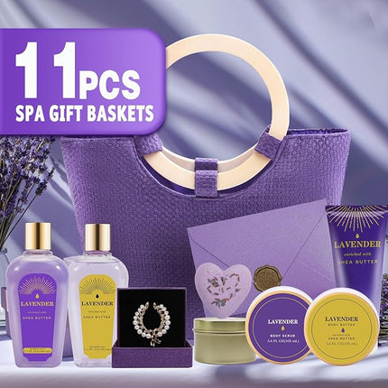 Spa Luxetique Gift Baskets for Women, Mothers Day Gifts for Mom, 11pcs Lavender Sets, Relaxing Bath Sets for Women, Christmas Gifts for Her