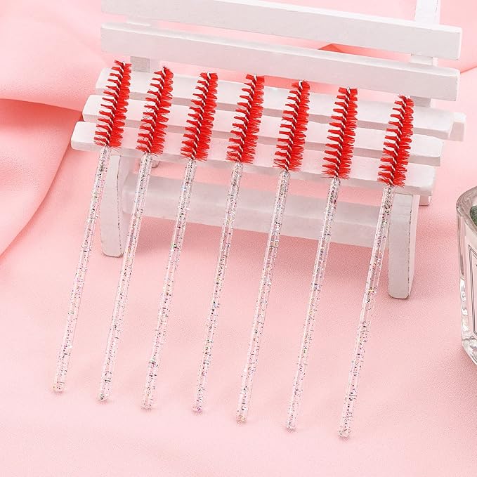 BTYMS 100 Pieces Disposable Mascara Wands Lash Spoolies Eyelash Brush Brow Spoolies Eyebrow Brush for Eyelash Extensions - Red