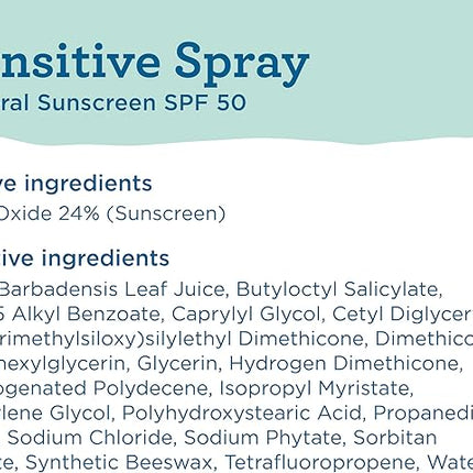 Blue Lizard Sensitive Mineral SPF 50 Spray, Dermatologist-Recommended Brand, Broad-Spectrum UVA/UVB Protection, Water-Resistant, Zinc Oxide Formula, 5 oz