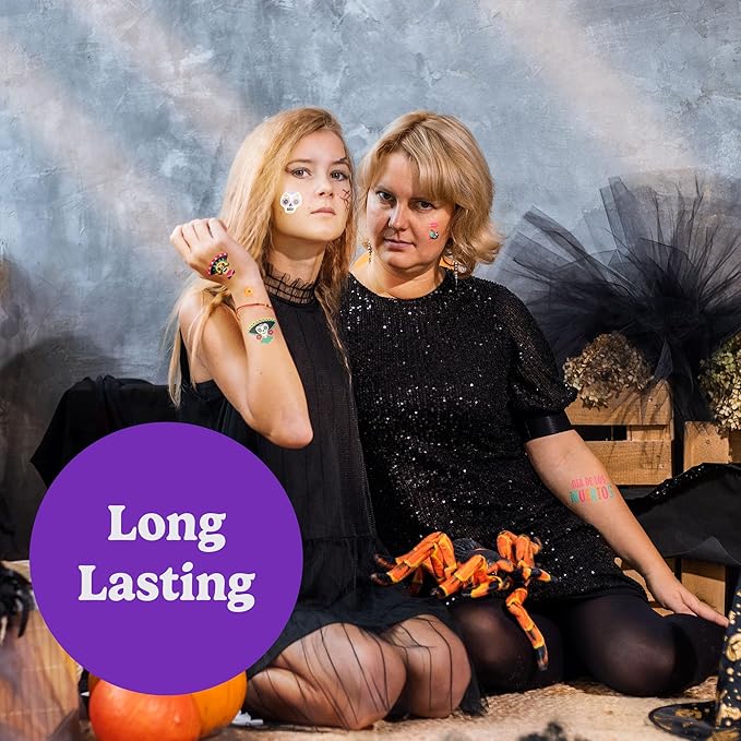 HOUSE OF PARTY Halloween Tattoos for Kids - Pack of 87 - Dia de los Muertos Tattoos for Kids - Non-Toxic Waterproof Stickers for Boys and Girls - Ideal for Halloween Party Favors and Decorations!