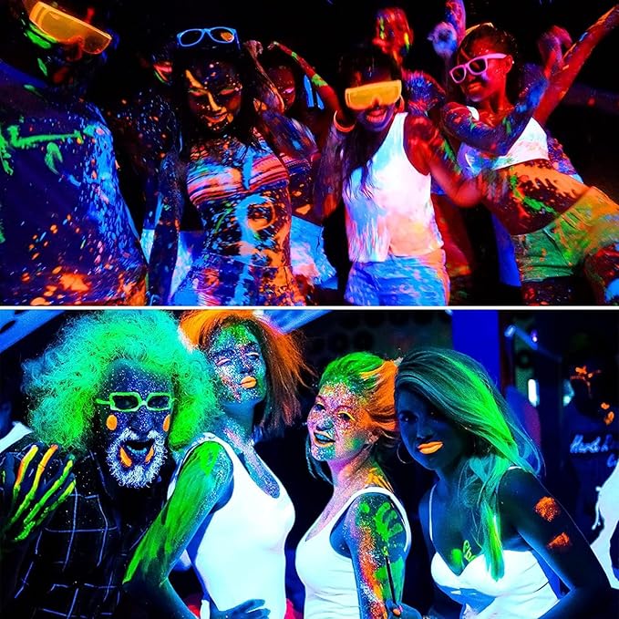 12 Pcs Glow Face Body Paint，Glow in The Dark Light UV Fluorescent Crayons Paint Sticks Makeup Neon Kit for Kids Adults Halloween Masquerade Mardi Gras Blacklight Birthday Party