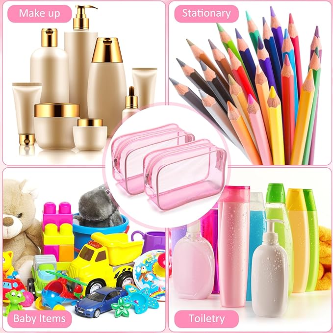 Weewooday 12 Pieces Clear Makeup Bags Cosmetic Storage Bags PVC Zipper Pouches Travel Waterproof Makeup Plastic Case for Women Organizing Toiletries Traveling Bathroom(Large,Light Pink)