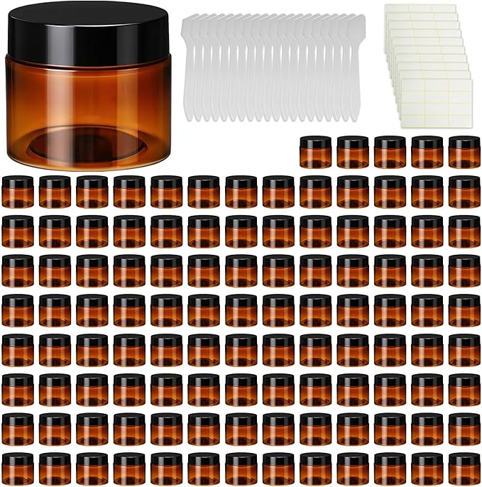 110 Pcs 4 oz Amber Plastic Cosmetic Jars with Lids, Round Airtight Refillable Containers Leak Proof Empty Cosmetic Jars for Lotion, Cream, Powder, Ointment, Beauty Products Travel Storage