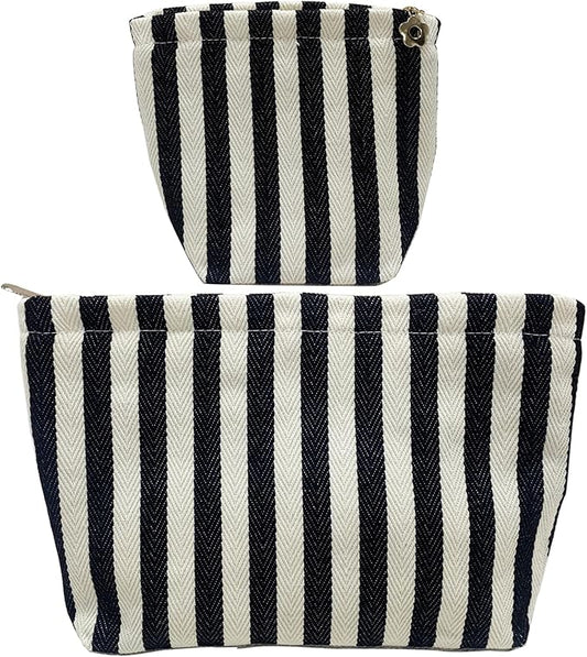 2 Pcs Makeup Bags, Large Cosmetic Bag Travel Toiletry Bag Organizer for Women, Embroidery Craft, Stripe Makeup Bag Small Cosmetic Pouch Purse with Zipper Gifts for Girls Teen