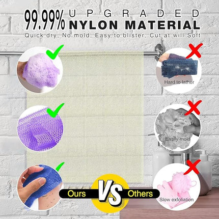 UJFQBH 3 Pieces African Bath Sponge African Net Long Net Bath Sponge Exfoliating Shower Body Scrubber Back Scrubber Skin Smoother,Great for Daily Use (Purple,Blue,Off-White)