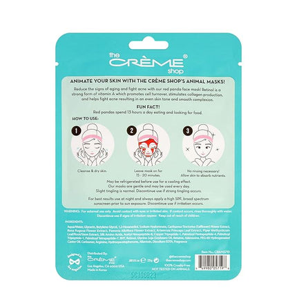 The Crème Shop Be Smooth, Skin! Animated Red Panda Face Mask, Retinol Facial Mask, K Beauty Sheet Mask - 3 Pack
