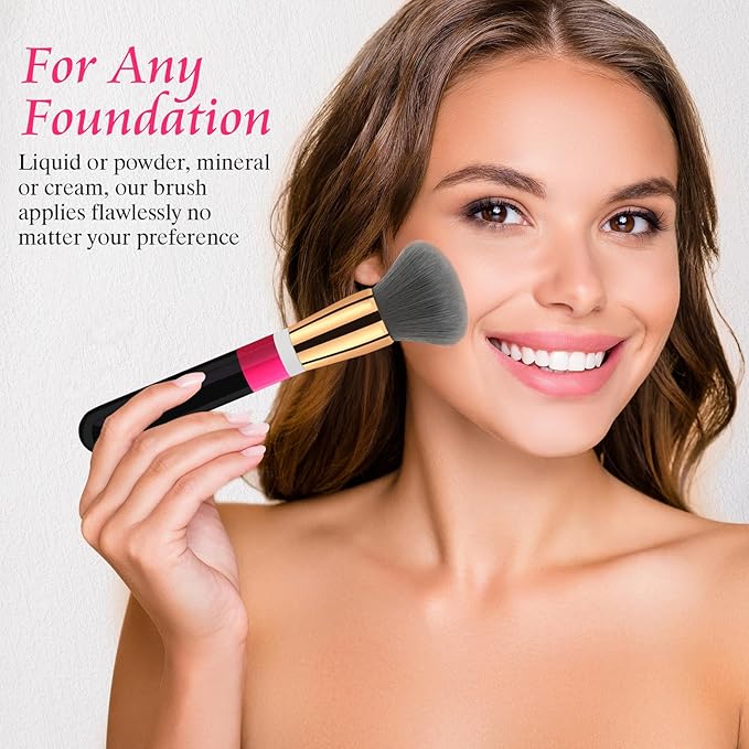 Foundation Brush Makeup Brushes Powder Flawless Powder Brush Highlighter Brush Blush Brush with Wooden Handle Aluminum Tube Perfect for Blending, Buffing Liquid, Powder, Foundation, Cream, Concealer