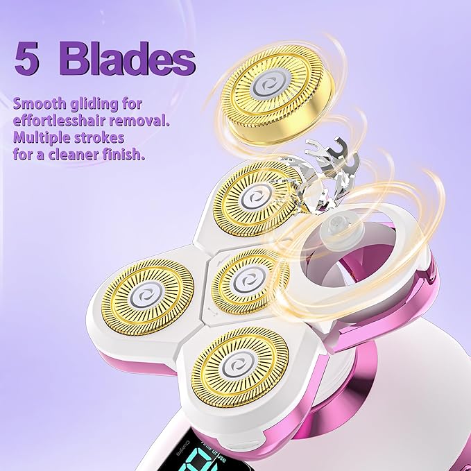 Electric Razors for Women Legs：5D Magnetic Detachable Head Flawless Razor-IPX7 Waterproof Wet Dry Cordless Trimmer-USB Rechargeable Travel Kit