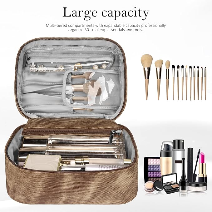 Makeup Bag, Portable Cosmetic Bag, Large Capacity Travel Makeup Case Organizer,Stylish Denim-Look Toiletry Bag for Women Girls With Handle and Removable Pouch