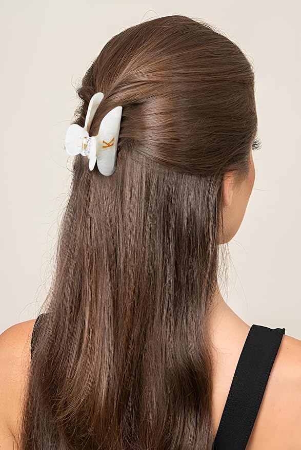 Acrylic Letter Hair Clips for Women - White Monogram Hair Claw Alphabet Large Hair Clip, Fashion Glitter Claw Clips Elegant And Durable Hair Accessory, Letter L