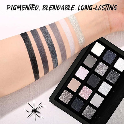 K'APEINE Smokey Eyeshadow Palette, 15Colors Black Eye Shades Matte Metallic Shimmer Eyes Makeup Kit Silver White Pink Eye Shadow Highly Pigment Long-Lasting For Daily, Gothic, Party