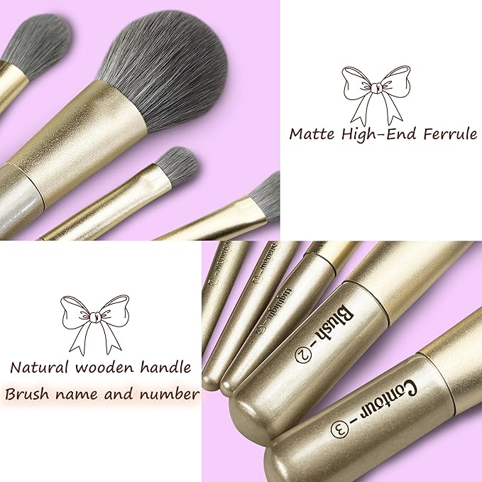 Jilier 14 pcs Mini Makeup Brushes and Pocket Mirror, Travel Makeup Brush Set, LED Compact Mirror with Light, Travel Size with Case, Portable for Handbag, Travel Essentials for Women