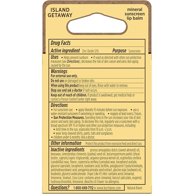 Burt’s Bees SPF 30 Lip Balm, Island Getaway - Coco Loco, Beaches & Cream, Tropic Like It's Hot, Water-Resistant Sun Care, Natural Origin Lip Treatment, 3 Tubes, 0.15 oz