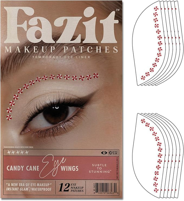 Fazit Makeup Patches - Candy Cane Eye Wings - Glow Up Make-Up Patches - Cute Glitter Makeup Accessories for Women - Cosmetic Glitter for Face