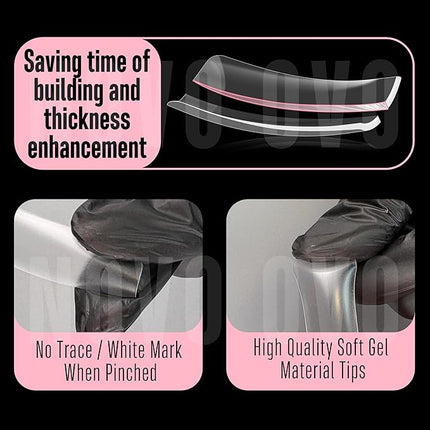 NOVO OVO Halloween XXL Shape Square Slight Curved Nail Tips No C Curve, Extra Thick Natural Curve Clear False Nails Press on, Full Cover Soft Gel Extension Fake Nail Acrylic for DIY x 15 Size 240pcs