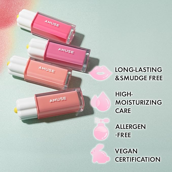 Amuse SEOUL Daisy Flower Dew Tint 10 PEACH BUNNY | 35% High-moisture Water Tint, Long-lasting, Vitamin E, Moisturizing, No Peel Off, Lip Treatment, Non Sticky, Korean Lip Tint for Dry Lips