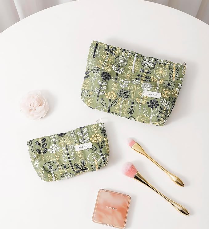 2 Pcs Makeup Bags, Large Cosmetic Bag Travel Toiletry Bag Organizer for Women, Embroidery Craft,Makeup Bag Small Cosmetic Pouch Purse with Zipper Gifts for Girls Teen