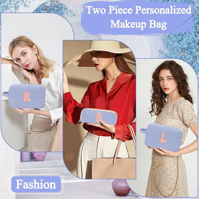 Personalized Initial Makeup Bag Trendy Stuff Corduroy Cosmetic Bag Travel Toiletry Bag, Valentine’s Day Gift Makeup Organizer Case & Makeup Pouch for Women Teen Girls Mom Girlfriend Wife