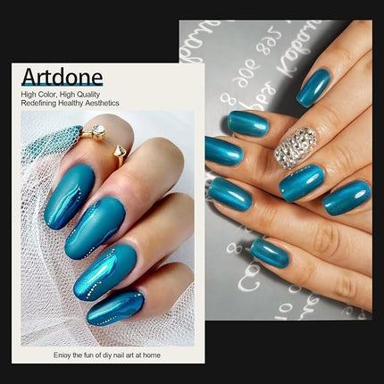 Artdone Chrome Nail Powder, Lake Blue Iridescent Aurora Powder Metallic Mirror Effect Pigment Pearlescent Mermaid Pigment Pearl Glitter Dust Kit, Nail Art Decoration, Resin Craft