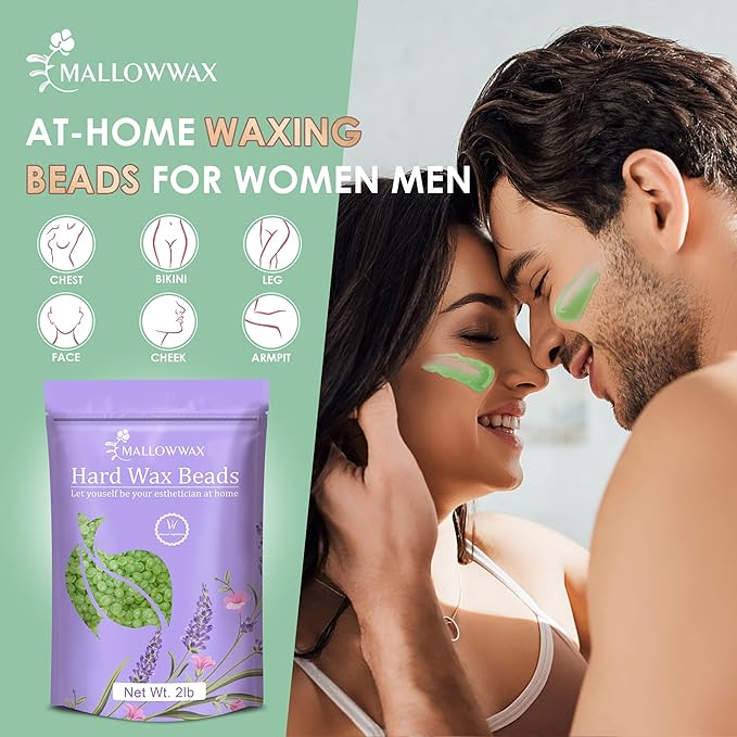 2LB Aloe Hard Wax Beads, Hair Removal Wax for Full Body, Eyebrow, Legs, Bikini Brazilian Waxing - Perfect for Coarse and Fine Hair