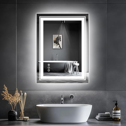 LED Bathroom Mirror, 20"x28" Mirror with Front and Backlit, Anti-Fog, Bathroom Vanity Mirror for Wall, Memory, Stepless Dimmable, Tempered Glass (Horizontal/Vertical)