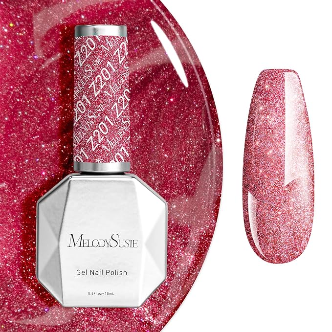 MelodySusie Pink Glitter Gel Nail Polish,0.5fl oz Nails Soak Off UV LED Strawberry Sparkle Pink Gel Polish Gift for Women Nail Art Manicure Salon DIY Nail Design Decoration at Home-z201-A2619