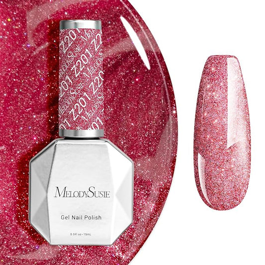 MelodySusie Pink Glitter Gel Nail Polish,0.5fl oz Nails Soak Off UV LED Strawberry Sparkle Pink Gel Polish Gift for Women Nail Art Manicure Salon DIY Nail Design Decoration at Home-z201-A2619