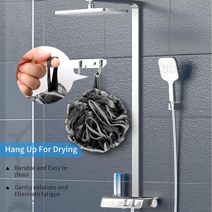 Bath Loofah Shower Sponge Body Back Scrubber Soft Mesh Shower Puffs Exfoliating Loofa for Women & Men Bath Accessories Cleaning Tool (4Pack 60G Black, Charcoal Black)