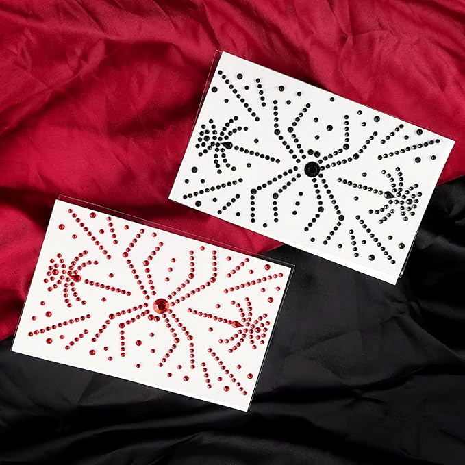 Red Black Face Gems, Halloween Face Rhinestone Makeup Festival Face Jewels, Spider Web Witch Scars Stick On Gems, Self-Adhesive Rhinestone Set for Halloween Cosplay Makeup
