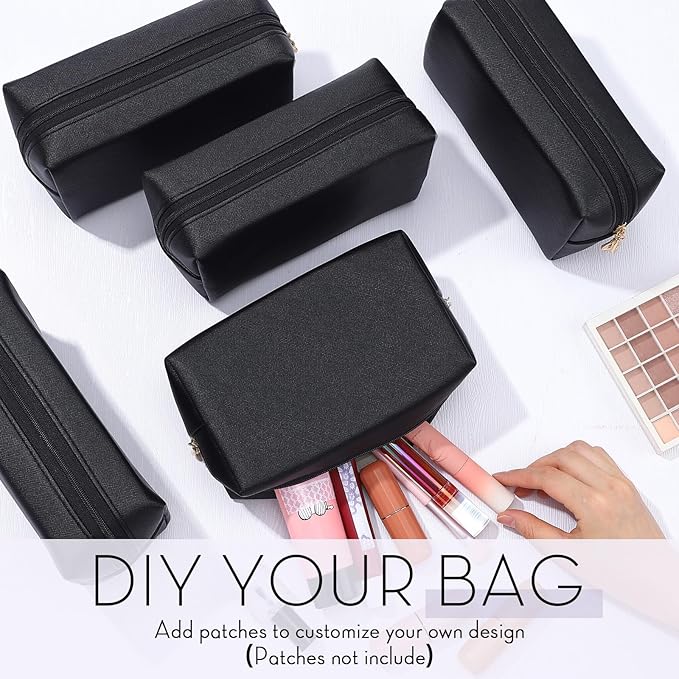Kigeli 15 Pcs Aesthetic Makeup Bags PU Leather Cosmetic Pouches Waterproof Plain Toiletry Bags Makeup Pouches Bulk for Women Party Gift Travel Storage Organizer (Black)