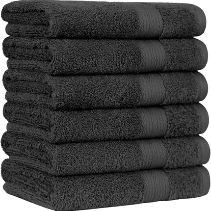 Amazon Basics 6 Piece Fade Resistant Hand Towel, 100% Cotton, Black, 26'' x 16''