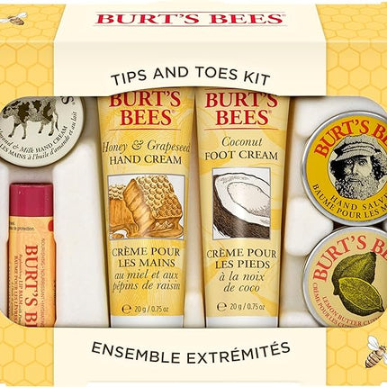 Burt's Bees Gifts Ideas - Tips and Toes Set, 6 Travel Size Products in Gift Box - 2 Hand Creams, Foot Cream, Cuticle, Hand Salve and Lip Balm | Gifts Ideas, Gift Box, 2 Hand Creams