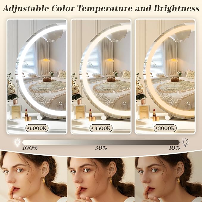 Vanity Mirror with Lights, 18 Inch Lighted Makeup Vanity, Smart Touch Control, 3-Color Dimmable Round Design, 360° Rotating Tabletop Mirror (White)