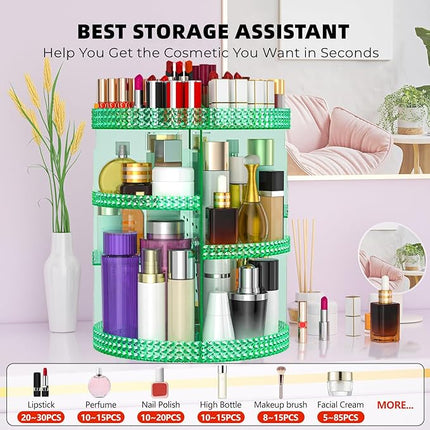 360 Degree Rotating Makeup Organizer, Extra Large Capacity Organizador De Maquillaje, Removable DIY 7 Layers Cosmetics Organizer, Acrylic Perfume Organizer for Vanity Countertop (Green)