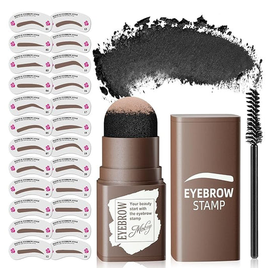 Eyebrow Stamp Stencil Kit - Eye Brow Stencil Kits with Eyebrow Blush, Long-lasting Waterproof & Smudge-Proof Eyebrow Shaping Kit with 24 Reusable Eyebrow Stencils for Perfect Brow (Dark Black)