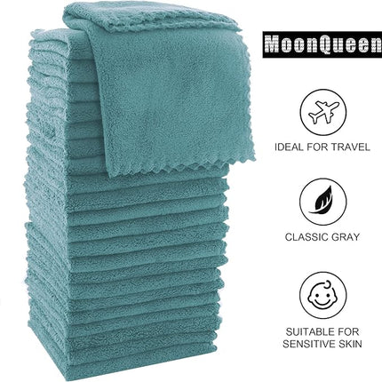 MOONQUEEN Ultra Soft Premium Washcloths Set - 12 x 12 inches - 72 Pack - Quick Drying - Highly Absorbent Coral Velvet Bathroom Wash Clothes (Teal)