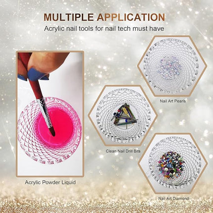 Monomer Dish for Acrylic Nail Liquid, CORFULRA Big Dappen Dish with Lid for Acrylic Nails, Nail Crystal Cup for Slip Solution for Polygel Nails, Acetone Nail Polish Remover, Acrylic Nail Supplies