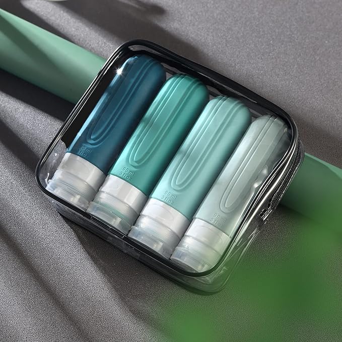 Travel Bottles for Toiletries, Tsa Approved 3oz Travel Size Containers BPA Free Leak Proof Refillable Liquid Silicone Squeezable Travel Accessories for Shampoo Conditioner Lotion (4 Pack)