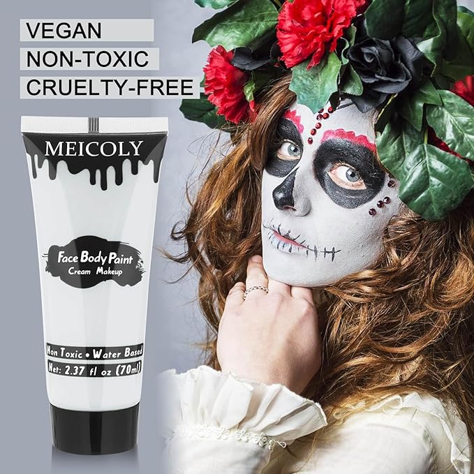 MEICOLY Cream Moonlight White Face Body Paint,2.37Oz Large Tube Water Based Full Body Paint for Adults and Kids,Professional Face Paint for Halloween Stage SFX Special Effects Cosplay Makeup