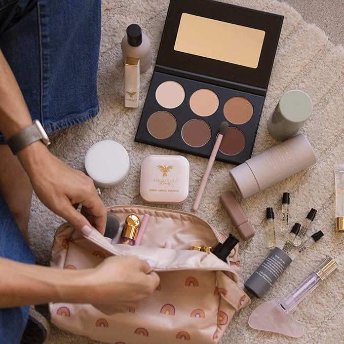 Tiny Twinkle Portable Waterproof Makeup Bag | Travel-Friendly Cosmetic Organizer with Convenient Carry Handle | Spacious Interior, and Secure Zipper Closure (Boho Rainbow)